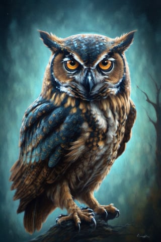 oil on canvas, owl, fantasy, magical, fairytale, best quality, 8k, timeless,Leonardo Style