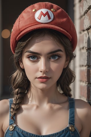 photo r3al,Movie Still,LinkGirl, RAW photo, portrait of an old Super Mario, highly detailed textures, tired, run down, deep skin pores, red Super Mario hat, perfect lighting, photorealism, photo realistic, hard focus, smooth, depth of field, 8K UHD, photo taken by a Sony Alpha 1 , 85mm lens, f/1. 4 aperture, 1/500 shutter speed, ISO 100 film, neutral colors, muted colors,detailmaster2, perfect eyes, detailed eyes, ultra realistic, 8k uhd, nice hands, perfect hands, detailed face, hourglass body, abs, crop top