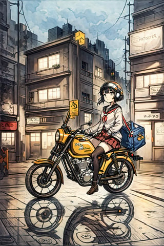 masterpiece, best quality, 1girl, solo, jacket, hand in pocket, school uniform, serafuku, thighhighs, school bag, black hair, black eyes, cyberpunk, street, machinery, motor vehicle, motorcycle, panorama, helmet, speed line, motion blur, depth of field, perspective, panorama, riding, floating hair, night, neon trim
INFO
