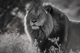 black and white background, a majestic African lion stands tall, full body, its colossal form gracefully captured in exquisite black and white line art. The texture of its thick, wrinkled skin is brought to life.

Surrounding the lion is a desert landscape, scorching heat that adds depth and context to the scene. The play of light and shadow in the environment is also finely etched into the composition, enhancing the realism of the image.

This line art masterpiece is designed for coloring books, offering an engaging and rewarding experience as they bring this magnificent creature to life with their choice of colors. The clean and fine lines ensure that even the most delicate details can be colored with ease, making this a perfect addition to any coloring book collection.,frank grillo