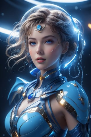 (wide_angle _view, full_body_shot), (zero gravity, weightlessness, floating in space, floating_hair), Beautiful Sailor Mercury in a blue eflective robotic suit,,blue suit,blue chest,cyborg style, Xenia Tchoumitcheva/Franziska Knuppe hybrid, (in space, stars, space battle, starships, light rails, light particles), 8k resolution concept art portrait by Greg Rutkowski, Artgerm, WLOP, random neon holographic, prismatic, dynamic lighting hyperdetailed intricately detailed Splash art trending on Artstation Unreal Engine 5 volumetric lighting golden ratio dynamic lighting retrofuturism cyberpunk 8k resolution synthwave vaporwave solarpunk futuristic retrofuturism, ,bingnvwang,