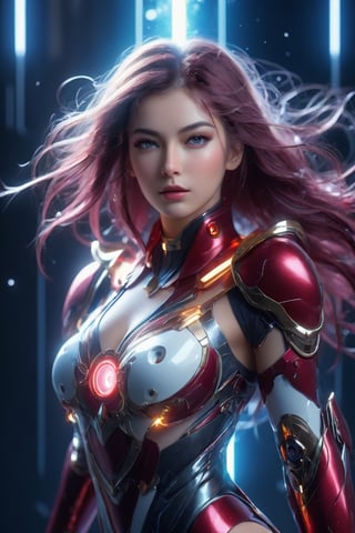 (wide_angle _view, full_body_shot), (zero gravity, weightlessness, floating in space, floating_hair), Beautiful Sailor Mars in a crimson eflective robotic suit,crimson suit,crimson chest,crimson lens,cyborg style, Xenia Tchoumitcheva/Franziska Knuppe hybrid, (in space, stars, space battle, starships, light rails, light particles), 8k resolution concept art portrait by Greg Rutkowski, Artgerm, WLOP, random neon holographic, prismatic, dynamic lighting hyperdetailed intricately detailed Splash art trending on Artstation Unreal Engine 5 volumetric lighting golden ratio dynamic lighting retrofuturism cyberpunk 8k resolution synthwave vaporwave solarpunk futuristic retrofuturism, ,bingnvwang,