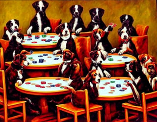 oil painting of dogs playing poker