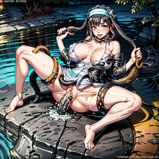 brunette curvy milf:2.0, laying down spreading legs, (( monster tentacle rape)), outside in creek, ((wet hair)), wet clothes, (detailed face and eyes:1.2) (tentacles rising from creek), (large tentacles ), realistic, detailed, HD, 4k, detailed , huge flashy boobs, poking , juicy wet body, cuming, pubic hair, monster fucking curvy milf, seducing face, full body view, tentacles squeezing boobs, rape, forcefully sex, tentacles holding curvy milf hands and thighs.,missionary pov anal,blue eyes