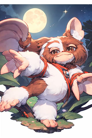 absurdres, highres, ultra detailed background, cute smile, 
full body , Gizmo, sing under the moonlight, furry