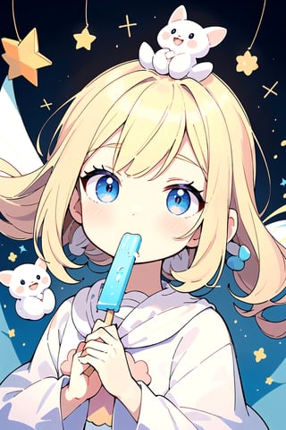 acrylic color, cute, kawaii, (fuwafuwa illustration:1.6),
BREAK
cute star background, popsicle, fairy tone, looking up