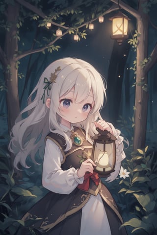 deep forest, aesthetic, (crhistmas feilds), moonlight, film lighting, high_resolution, (high_quality), best quality, figure holding a lantern, anbient lighting, long_sleeves, hair_past_waist, pauldron ,Cute girl