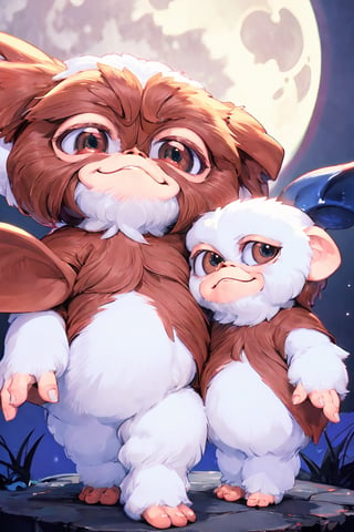 absurdres, highres, ultra detailed background, cute smile, 
full body , Gizmo, sing under the moonlight, furry
