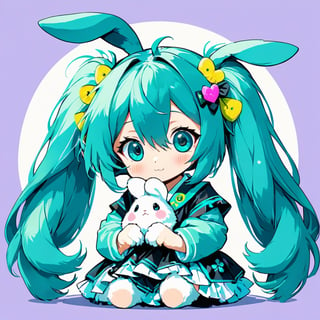 American fuzzy lop rabbit, no human, cute illustration, huwahuwa illustration , simple background , Hatsune Miku style