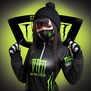 A black ninja girl with the monster energy logo
