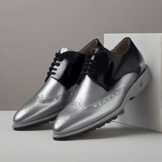 gray and black metallic shoes