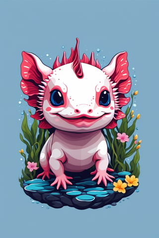 tshirt design,  no background, axolotl, 8k, kawaii,Flat Design