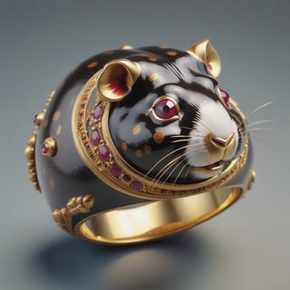isolated antique artifacts 
simple style Cloisonné ring in the shape of a guinea pig, ruby eyes, displayed in the National Museum 
,3D Render Style,3DRenderAF,3d style,dripping paint, toy texture