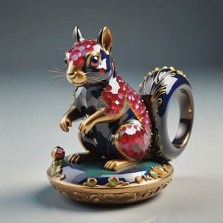 isolated antique artifacts 
simple style crystal liquid Cloisonné ring in the shape of a squirrel, ruby eyes, displayed in the National Museum 
,3D Render Style,3DRenderAF,3d style,dripping paint, toy texture,FilmGirl