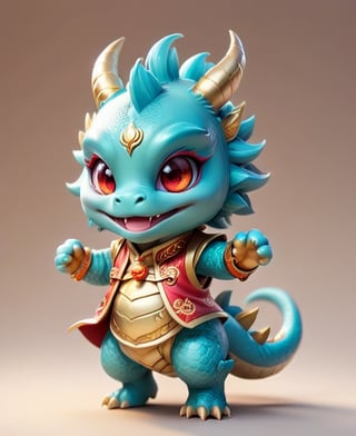  (((Hold fist)))
Laugh, be happy, smile showing teeth
((cute eyes)) ((round eyes)) (((chubby dragon)))
Chibi light blue and light gold Chinese dragon with golden horns, Chinese dragon head, 
Red and gold cheongsam vest, yellow eyes  
minimalist design, BIG EYES,BIG Anime EYES,CHIBI, Q version