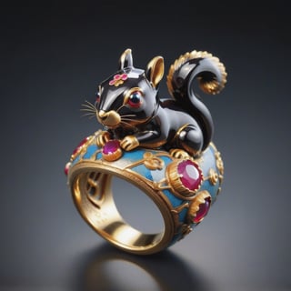 isolated antique artifacts 
simple style Cloisonné ring in the shape of a squirrel, ruby eyes, displayed in the National Museum 
,3D Render Style,3DRenderAF,3d style,dripping paint, toy texture,FilmGirl