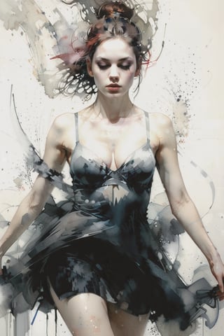 1girl, dancer,big_breasts, art by Agnes Cecile, by Jeremy Mann, 35mm, floating dust,more detail XL,,Vogue