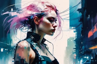 1girl, cyberpunk ,big_breasts, art by Agnes Cecile, by Jeremy Mann, 35mm, floating dust,more detail XL,,Vogue,aw0k euphoric style