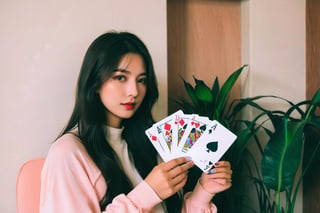1girl, magician, show a deck of card, ace of spade,aw0k euphoric style