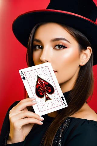 1girl, magician, show a deck of card, ace of spade,