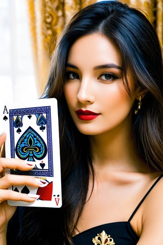 1girl,magician,show a deck of card, ace of spade,