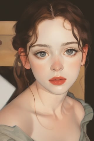 (Best quality, High quality, masterpiece, Artistic, Artistic painting, Painting Naturally, Modernism art, Watercolor, watercolor pencil painting, ligne_claire, Illustration), bare shoulder, 1 girl, deep v neck dress, (Painted by 3 person that is Egon Schiele and Pablo Picasso and John Barkey), stylized art,