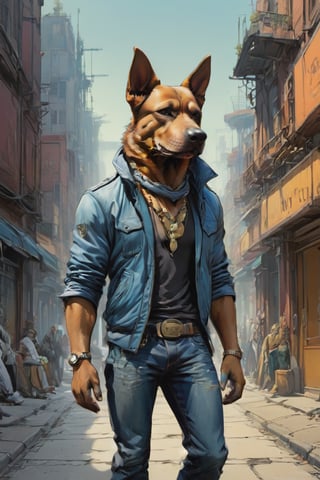 anthro (dog:1.1) merge (man:0.9) combo | wearing casual urban wear | urban setting | [no human skin:1.3], elegant, highly detailed, dramatic cinematic light, sharp focus, beautiful, divine holy, scenic, handsome, depicted, intricate, illuminated, professional, extremely, stunning, wonderful, attractive, best