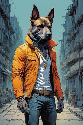 anthro (dog:1.1) merge (man:0.9) combo | wearing casual urban wear | urban setting | [no human skin:1.3], elegant, highly detailed, dramatic cinematic light, sharp focus, beautiful, divine holy, scenic, handsome, depicted, intricate, illuminated, professional, extremely, stunning, wonderful, attractive, best