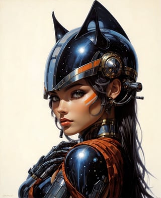 art by Masamune Shirow, art by J.C. Leyendecker, art by boris vallejo, art by gustav klimt, art by simon bisley, a masterpiece, stunning beauty, hyper-realistic oil painting, a galactic scene, Ahsoka Tano, combined with Robby the Robot, 