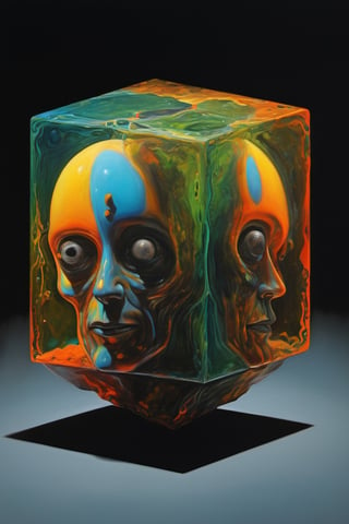 art by bob carlis Clarke , a cube shaped head, stunning beauty, hyper-realistic oil painting, vibrant colors, dark chiarascuro lighting, a telephoto shot, 1000mm lens, f2,8,Vogue,more detail XL