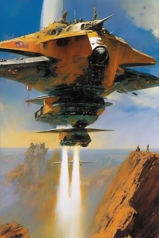 spaceship travelling past a planet, in space, ultra quality, highly detailed (ultra realism:1.2), art by john Berkey, art by chris foss, art by frank frazetta, 