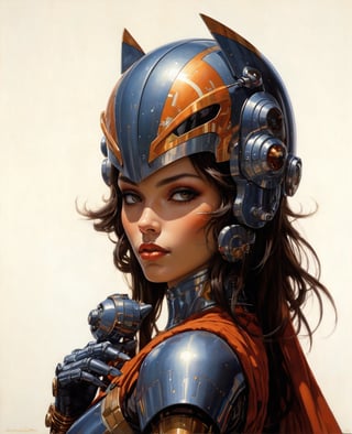 art by Masamune Shirow, art by J.C. Leyendecker, art by boris vallejo, art by gustav klimt, art by simon bisley, a masterpiece, stunning beauty, hyper-realistic oil painting, a galactic scene, Ahsoka Tano, combined with Robby the Robot, 