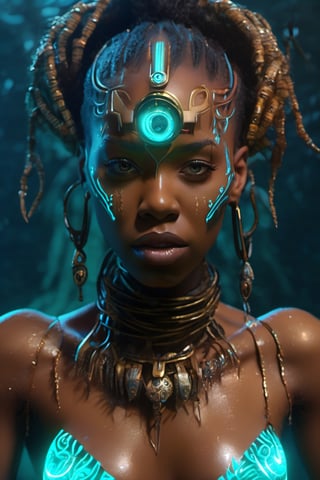 (Young african women Ultra realistic, High quality, Intricate, awesome, ultra high resolution movie scene), (Close view on a Ultra detailed The Whisperer in Darkness:1.25) (Transforming into an elemental form for enhanced abilities in A sacred mountain with ancient rituals), (colorful), (Ultra Realistic, High quality, Ultra detailed, Sharp focus, 8K UHD, Fantasy Movie scene),cyberpunk style,cutegirlmix, neon, tribal markings on her face, lightening in background, wet body, mid body shot, iphone 11, wearing ultra modern tiurquoise translucent eyeware,underwater,inst4 style,Movie Still,JMF,Leonardo Style,DonMWr41thXL ,oni style,The_Resurrectionist,steampunk style,NightmareFlame,aesthetic portrait
