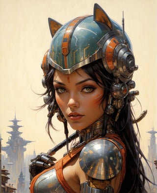 art by Masamune Shirow, art by J.C. Leyendecker, art by boris vallejo, art by gustav klimt, art by simon bisley, a masterpiece, stunning beauty, hyper-realistic oil painting, a galactic scene, Ahsoka Tano, combined with Robby the Robot, 