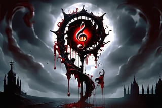 bleeding treble clef, gothic art, dark magic, dark, BloodPunkAI