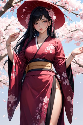 (masterpiece, top quality, best quality, official art, beautiful and aesthetic:1.2), (1girl), extreme detailed,(fractal art:1.3),colorful,highest detailed,ppcp,r1ge, sakura, cherry_blossoms, pink kimono,Animé, sakura, kimono