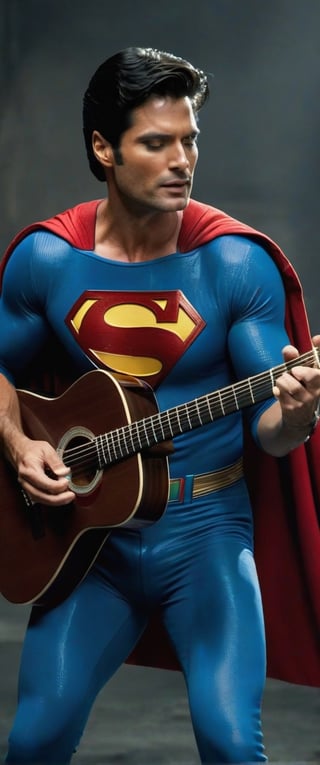 Superman Playing Guitar ,chayanne ,singer ,composer.well defined face,well defined guitar hands