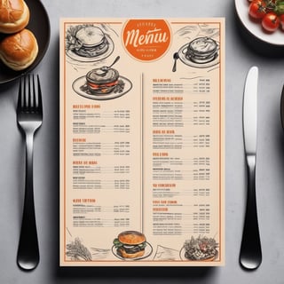 Visual Design, Menu, aesthetic, a menu for a restaurant with a variety of food items on the top of the, inspired by Konstantin Westchilov, a poster, international typographic style, restaurant menu photo, diner caffee, restaurant!!!, restaurant!, layout design, gourmet restaurant