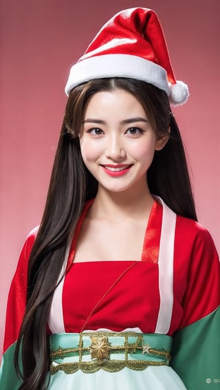 wallpaper character,
1girl, solo, (full body), santa suit, christmas_hat, smile, 
1girl, solo, telephoto lens, exquisite facial features, perfect face, glowing skin, long hair,tienhiep,hanfu