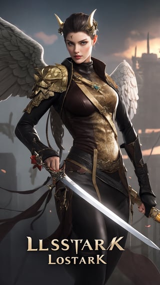 wallpaper character, a woman with a horned head and a sword in her hand, leagueOfAngel, lost ark,leagueOfAngel,lost ark