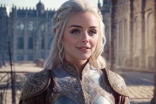 from Game of Thrones , (masterpiece), (extremely intricate:1.3), (realistic), portrait of a girl, the most beautiful in the world, (medieval armor), metal reflections, upper body, outdoors, intense sunlight, far away castle, professional photograph of a stunning woman detailed, sharp focus, dramatic, award winning, cinematic lighting, octane render, unreal engine, volumetrics dtx
full body, white hair, (high detailed skin:1.1)
seductive smile