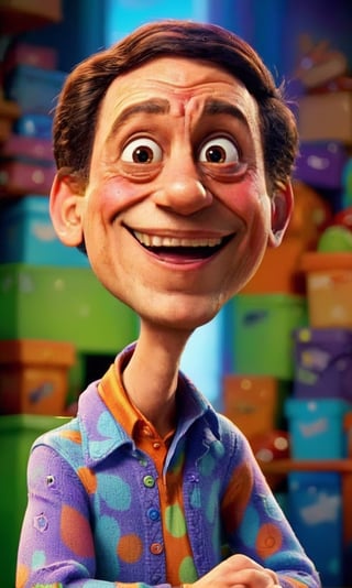 Funny man cartoon character in Pixar style, humorous, cartoon, character design, detailed shading, vibrant colors, character design by Pixar, 4k resolution,disney style