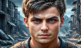 realistic, personality: Jack Steele,Illustrate a close-up shot of Jack Steele with a steely gaze and determination in his eyes as he prepares for his dangerous mission. Show shadows playing on his face, highlighting the intensity of his emotions]unreal engine, hyper real