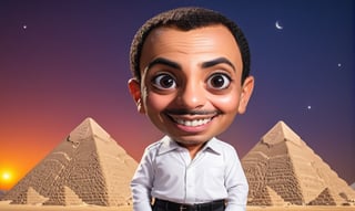comedy actor, Arabic Egyptian male actor, 60 years old, happy, smiling, big eyes, color burst background, pyramids ,chibi,,,<lora:659095807385103906:1.0>