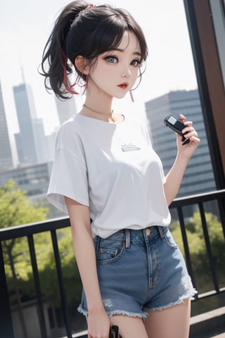 1girl, short black hair, blue eyes, wearing plain white shirt, denim shorts, city, absurdres, high res, ultrasharp, 8K, masterpiece, looking at viewer


,Lalisa,kamisato_ayaka