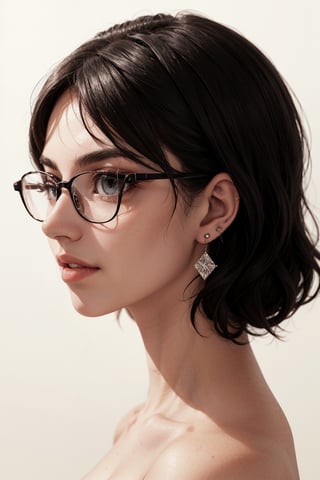 black hair, eyeglasses, stud earrings, vintage, Feminine, 8K, Masterpiece, Best Quality, great details) , (high saturation, best shadows, best light, Extremely delicate whitening) Dark Style