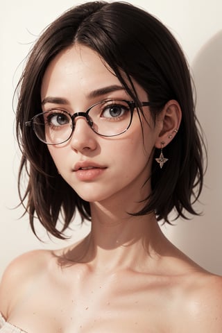 black hair, eyeglasses, stud earrings, vintage, Feminine, 8K, Masterpiece, Best Quality, great details) , (high saturation, best shadows, best light, Extremely delicate whitening) Dark Style