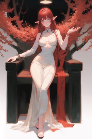 Goddess, red hair, white chinese dress, gradient background, large breasts, 1girl, solo, best quality, masterpiece, black background, full body, tarot_style, heavenly, aura, godess, detailed dress, motif, intricate dress design, chinese, simple white dress, sleeveless chinese dress, barefoot, black foot bracelet, simple background, sitting in heaven, vines, roses, leaves, tree, mature, calm, serenity, empress, goddess being worshipped, resting, extremely beautiful, beauty, vibrant red hair, glowing, large breasts, feet, perfect woman, tori gate, halo, resting, leaves, dangling feet, high, sitting, In the grandeur of the vampire queen's throne room, darkness reigns supreme, ancient power. Massive obsidian pillars, crimson-carpeted aisle, ornate ebony throne. throne with sinister motifs and intricate patterns. high back throne. The seat is draped in velvety, blood-red fabric, bearing the embroidered crest of the vampire queen. the queen, she sits with regal poise, her figure wrapped in a gown of flowing silk. dim light. The queen's long, hair cascades down her shoulders in elegant waves. flawless skin, eyes with a mesmerizing shade of crimson, radiate an otherworldly intensity. The throne room is bathed in a dim, ethereal glow. The flickering candlelight casts eerie shadows. eyes ablaze with a predatory crimson. immortal ruler. detailed painting, from the queen's attire to the menacing beauty, aura of dark elegance, In the heart of an ancient woodland, where sunlight filters through the emerald canopy, behold the enchanting presence of a beautiful elf. Bathed in ethereal radiance, she stands as a testament to the grace and elegance of her kind.
Her slender figure moves with a natural fluidity, as if she is an extension of the forest itself. Silken tresses, cascading in waves of shimmering gold, frame a face of unparalleled beauty. Her almond-shaped eyes, resplendent in shades of green like the forest leaves, hold a depth and wisdom that seem to whisper of ancient secrets.
Adorned in garments woven with intricate patterns, the elf exudes an otherworldly allure. The fabric seems to shimmer with its own inner light, as if infused with magic. Delicate vines and blooming flowers intertwine with the fabric, creating a seamless fusion of nature and elegance. Each thread is meticulously crafted, reflecting the elven craftsmanship that is legendary in these realms.
Her features, delicate and symmetrical, evoke a sense of ethereal harmony. High cheekbones, a dainty nose, and lips imbued with a subtle blush, all come together to form a visage of timeless beauty. Her pointed ears, a signature of her elven heritage, lend an air of mystique and enchantment to her countenance.
As the elf moves with a graceful gait, her presence evokes a sense of tranquility and serenity. It is as if she is in perfect harmony with the world around her, attuned to the whispers of nature and the magic that permeates the air. Her aura radiates a gentle kindness and wisdom that draws others to her, like moths to a dancing flame.
In the realm of fantasy, where dreams and reality intertwine, the beauty of the elf stands as a beacon of wonder and awe. Her ethereal presence captures the imagination, igniting a longing to explore the depths of this fantastical world. Prepare to be captivated by her enchanting charm and the allure of a realm where magic and beauty are one.