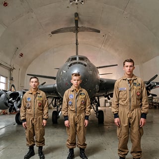 style of Miles Aldridge, 
A bomber plane crew is preparing for the mission of their lives, the nuclear bomb Little Boy will be dropped on Hiroshima in 1945,
minimalist decorations, professional serene lighting, Wide Angle, 360 Panorama, high detail, 