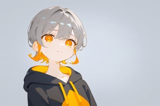 score_9_up,score_8_up, source_anime,spot_colors,solo,1girl,short-hair,white_background,multicolor_hair,two-tone-hair,gray_hair,orange_hair, orange_eyes, hoodie,long_sleeves,bangs,simple_background,Nira-Chan,brown_hair,grey_hoodie,watercolor,SelectiveColorStyle,tears,